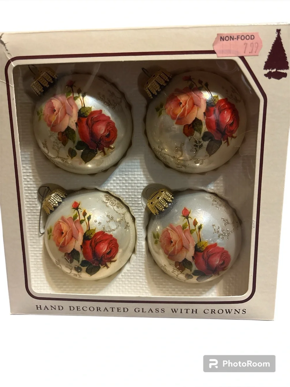 Krebs Ornaments Roses Flowers Rose Round (4) in box Christmas Krebs